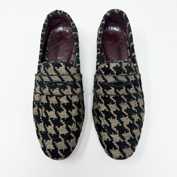 Bougeotte Black & Tan Houndstooth Penny Loafers Sz EU 36 Tweed Handmade in Italy - Picture 2 of 9